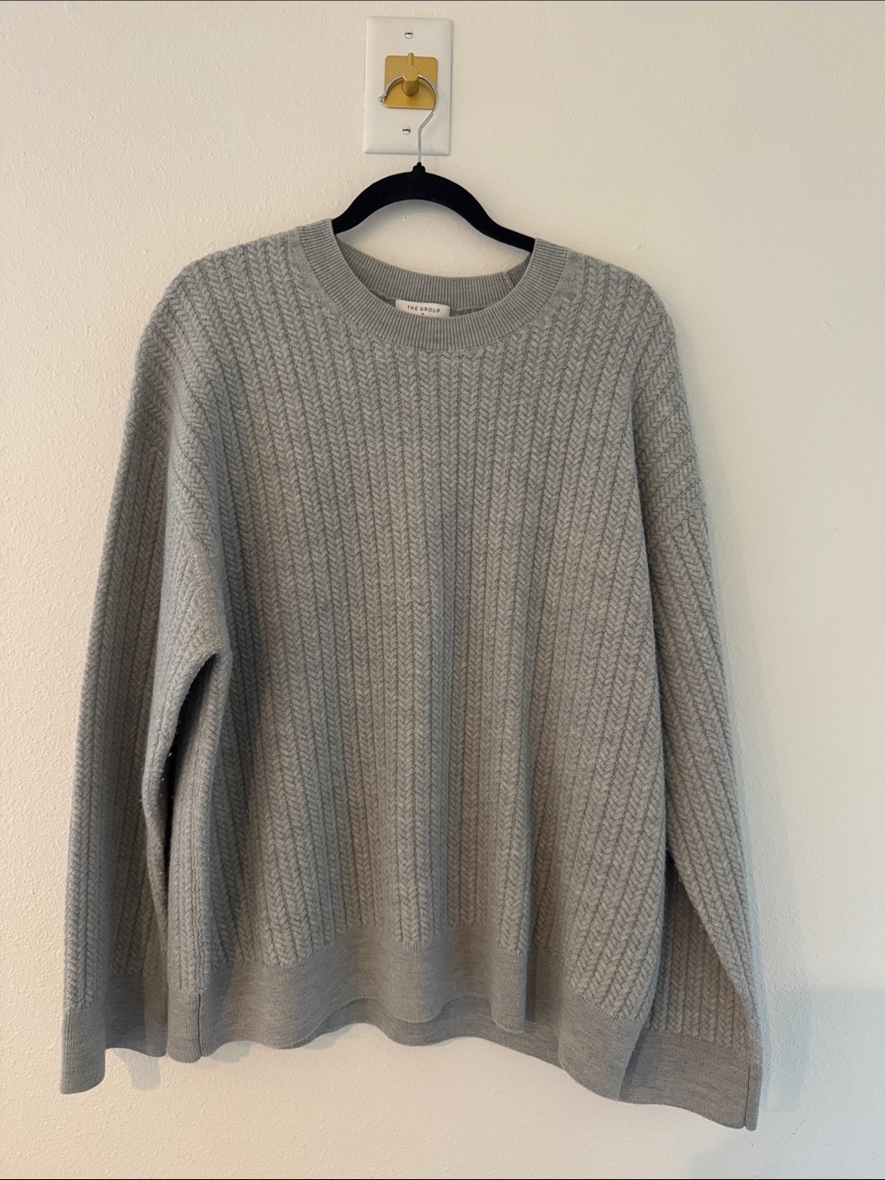 Aritzia Light Gray Cable Crewneck Sweater